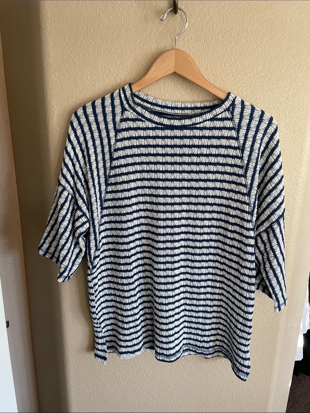 Striped Navy & White Knit Women's Top Size M